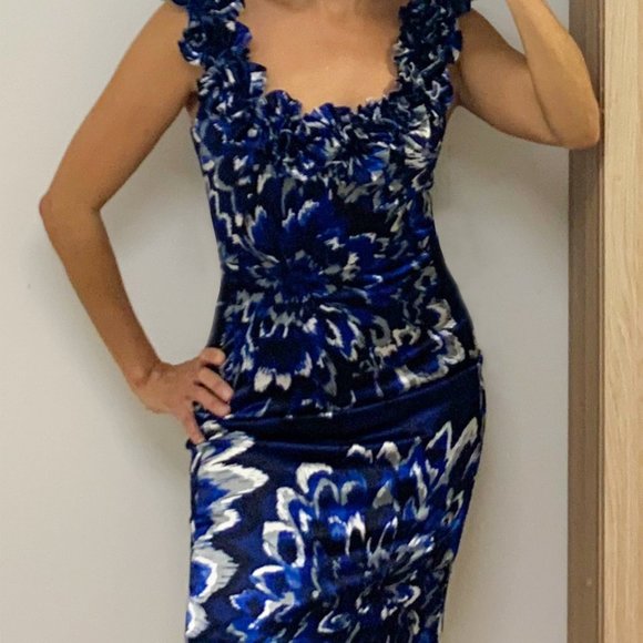 MAGGY LONDON BLUE FLORAL DRESS - Picture 3 of 7